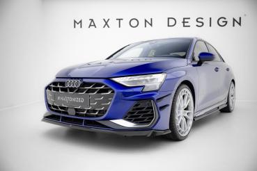 Maxton Design Front Ansatz V.1 für Audi A3 S-Line Limousine / S3 Limousine 8Y Facelift schwarz Hochglanz