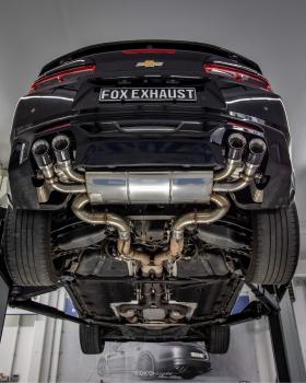 Fox passend für Chevrolet Camaro - A1XC Endschalldämpfer quer Ausgang rechts/links mit 2 Abgasklappen - 2x100 Typ 25 rechts/links mit schwarzen Covern CE046005-292X