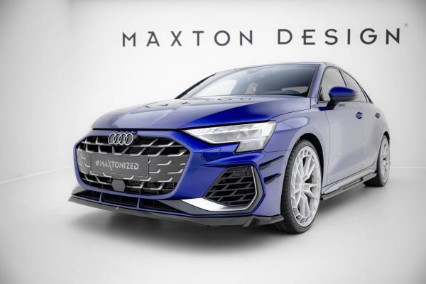 Maxton Design Front Ansatz V.1 für Audi A3 S-Line Limousine / S3 Limousine 8Y Facelift schwarz Hochglanz