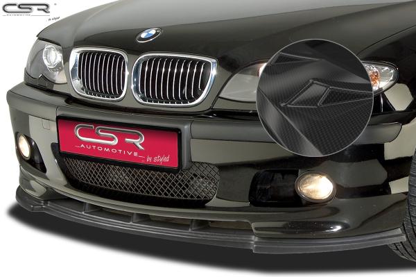 CSR Frontspoiler | Cup-Spoilerlippe mit ABE für BMW 3er E46 CSL185-C Carbon Look Hochglanz (keine Lackierung erforderlich)