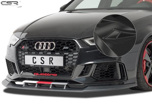 CSR Frontspoiler | Cup-Spoilerlippe mit ABE für Audi RS3 8V CSL322-C Carbon Look Hochglanz (keine Lackierung erforderlich)