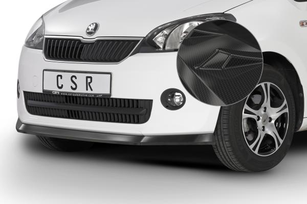 CSR Frontspoiler | Cup-Spoilerlippe mit ABE für Skoda Citigo CSL350-C Carbon Look Hochglanz (keine Lackierung erforderlich)