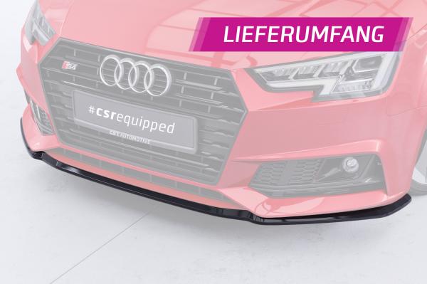 CSR Frontspoiler | Cup-Spoilerlippe mit ABE für Audi A4 B9 8W S-Line / S4 B9 8W CSL377-G Glossy schwarz Hochglanz (keine Lackierung erforderlich)