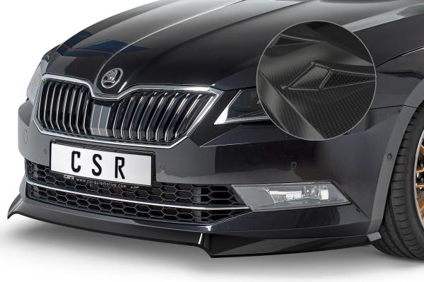 CSR Frontspoiler | Cup-Spoilerlippe mit ABE für Skoda Superb III (Typ 3V) CSL401-C Carbon Look Hochglanz (keine Lackierung erforderlich)