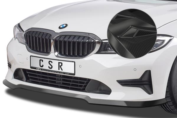 CSR Frontspoiler | Cup-Spoilerlippe mit ABE für BMW 3er G20 Limousine / G21 Touring CSL444-C Carbon Look Hochglanz (keine Lackierung erforderlich)