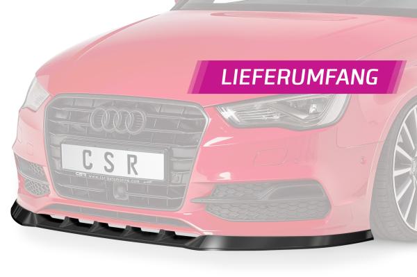 CSR Frontspoiler | Cup-Spoilerlippe mit ABE für Audi S3 / A3 8V S-Line Cabrio / Limo CSL453-G Glossy schwarz Hochglanz (keine Lackierung erforderlich)