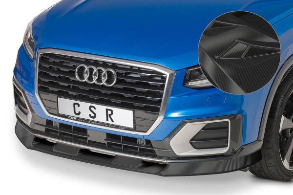 CSR Frontspoiler | Cup-Spoilerlippe mit ABE für Audi Q2 S-Line CSL457-C Carbon Look Hochglanz (keine Lackierung erforderlich)