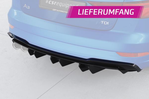 CSR Diffusor | Heckansatz mit ABE für Audi A3 8V S-Line Limo / Cabrio HA448-G Glossy schwarz Hochglanz (keine Lackierung erforderlich)