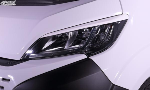 RDX Scheinwerferblenden für FIAT Ducato (250 / 2014+) & CITROEN Jumper (Y, 250L / 2014+) & OPEL Movano (Y / 2021+) & PEUGEOT Boxer (Y / 2014+) & TOYOTA ProAce Max (T / 2024+) & RAM ProMaster (2013+) Böser Blick WEISS GLÄNZEND