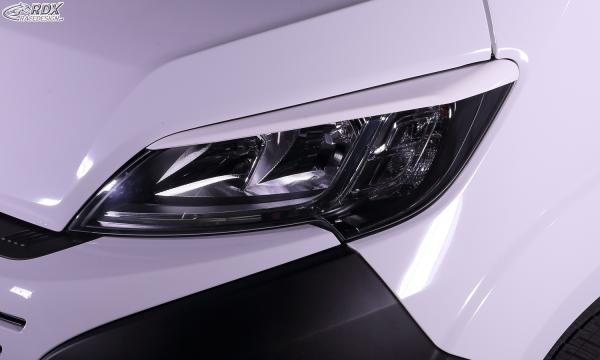 RDX Scheinwerferblenden für FIAT Ducato (250 / 2014+) & CITROEN Jumper (Y, 250L / 2014+) & OPEL Movano (Y / 2021+) & PEUGEOT Boxer (Y / 2014+) & TOYOTA ProAce Max (T / 2024+) & RAM ProMaster (2013+) Böser Blick WEISS GLÄNZEND
