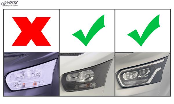 RDX Scheinwerferblenden für FORD Transit (2014-heute) für Xenon- und schwarze Halogen-Scheinwerfer schwarz glänzend Böser Blick