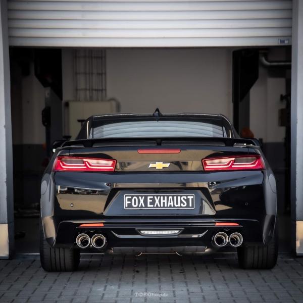 Fox passend für Chevrolet Camaro - A1XC Endschalldämpfer quer Ausgang rechts/links mit 2 Abgasklappen - 2x100 Typ 25 rechts/links CE046005-294