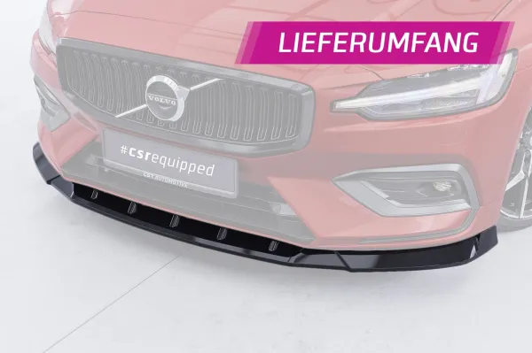 CSR Frontspoiler | Cup-Spoilerlippe mit ABE für Volvo S60 (3. Gen) / V60 (2. Gen) CSL830-C Carbon Look Hochglanz (keine Lackierung erforderlich)
