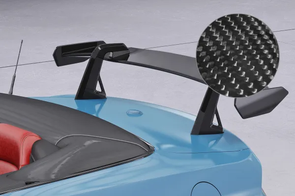 CSR Schwanenhals Heckflügel mit ABE für Ford Mustang MK6 Cabrio SHF047-D02-C Carbon Look Hochglanz (keine Lackierung erforderlich)